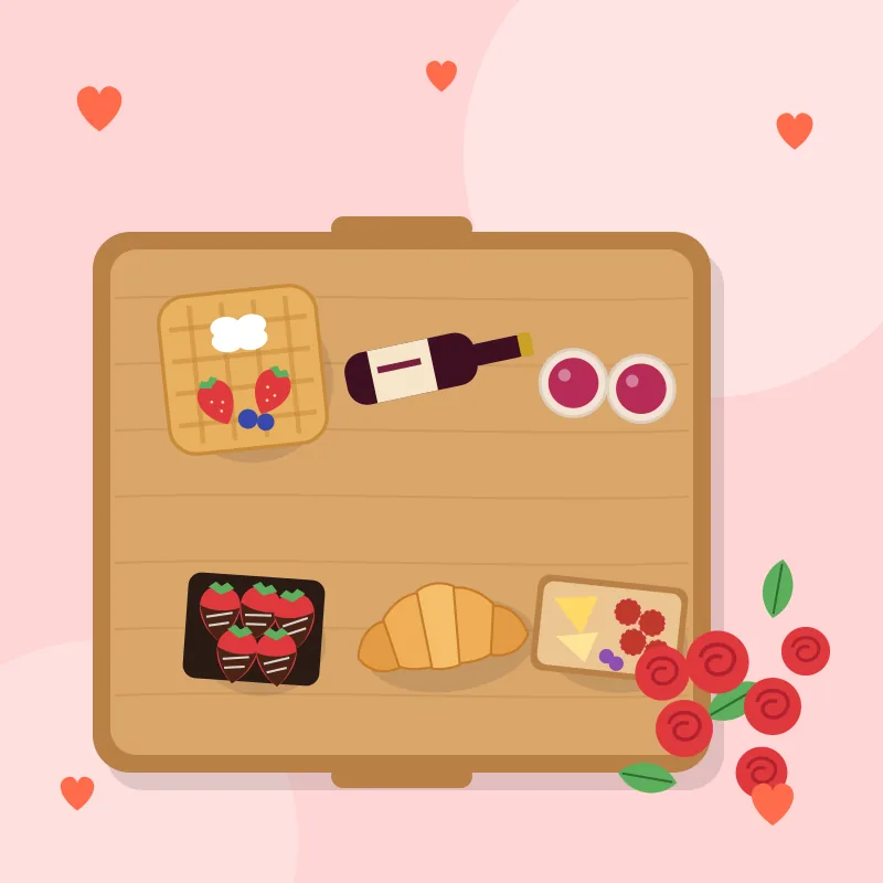 Desayuno Romántico de Aniversario con Vino: bandeja grande de madera para dos, vino espumoso o vino tinto 750 ml, 2 copas de cristal